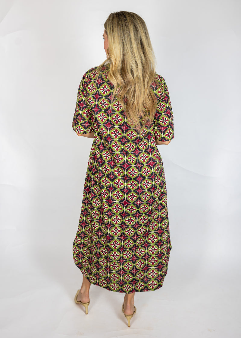 Wine, Lime, & Navy Maxi Dress