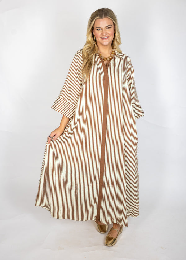 Mocha & Cream Stripe Oversized Dress