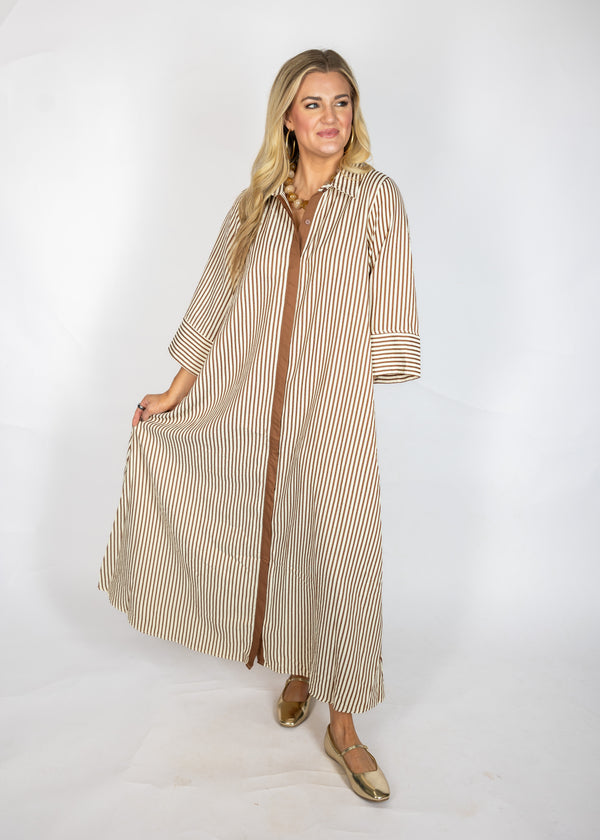 Mocha & Cream Stripe Oversized Dress