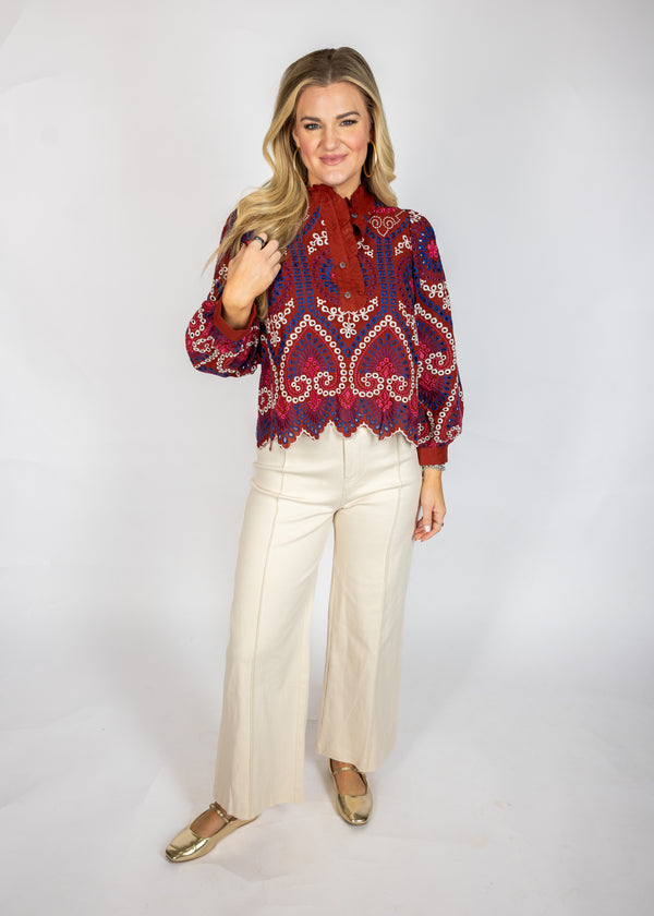 Wine Color Eyelet Top