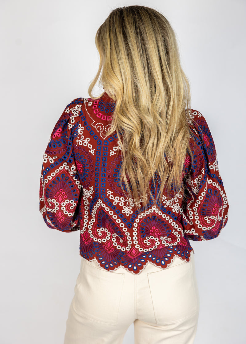 Wine Color Eyelet Top