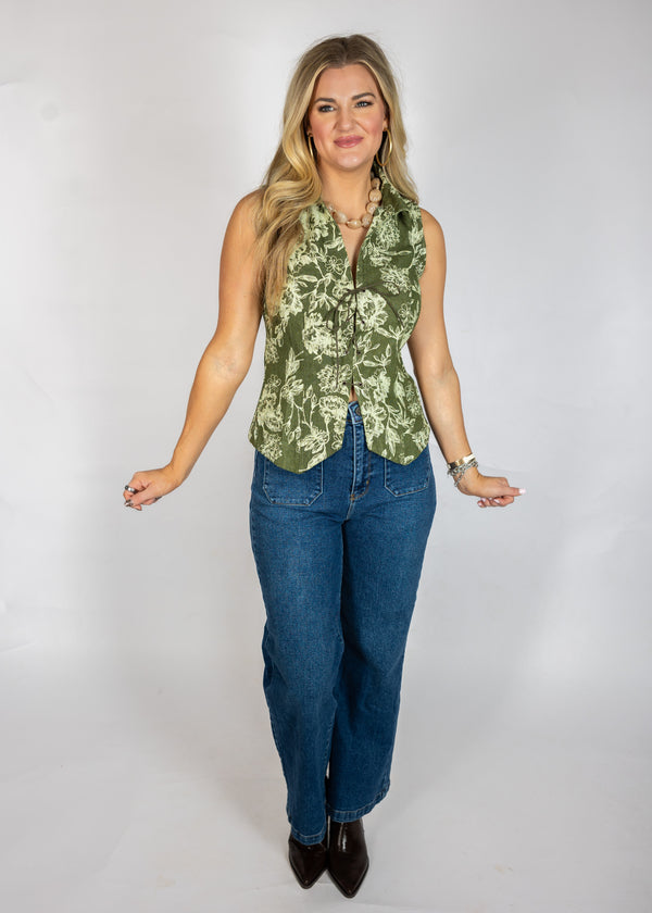 Olive Lace Front Vest Top
