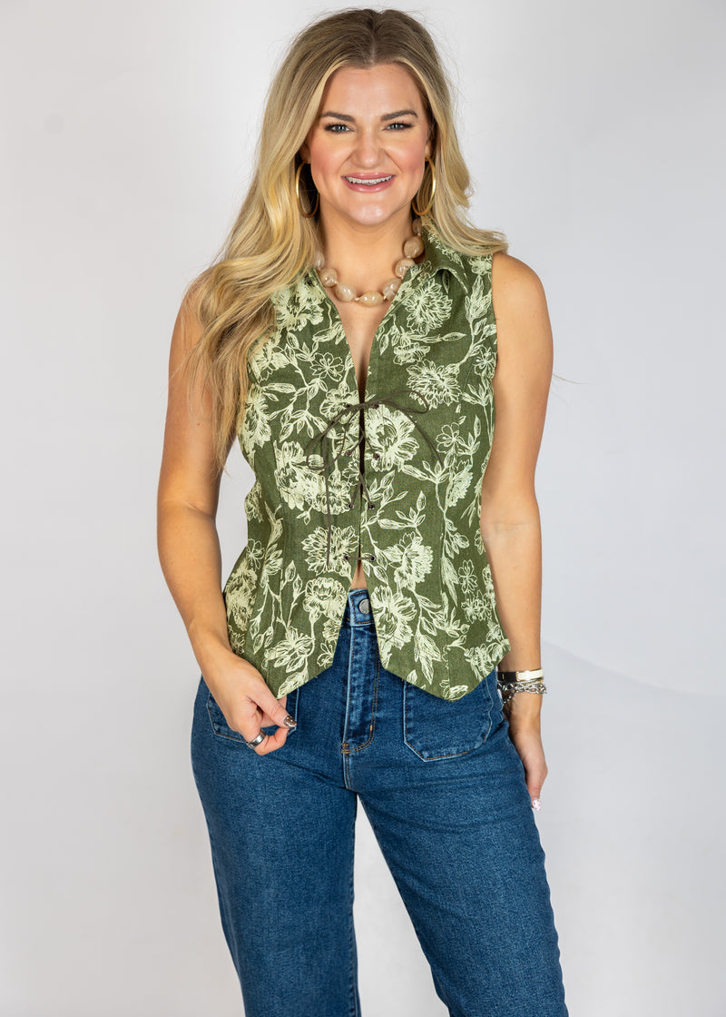 Olive Lace Front Vest Top
