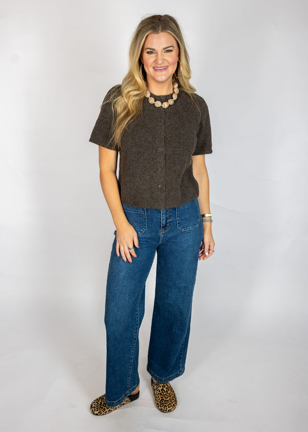 Brown Short Sleeve Cardigan
