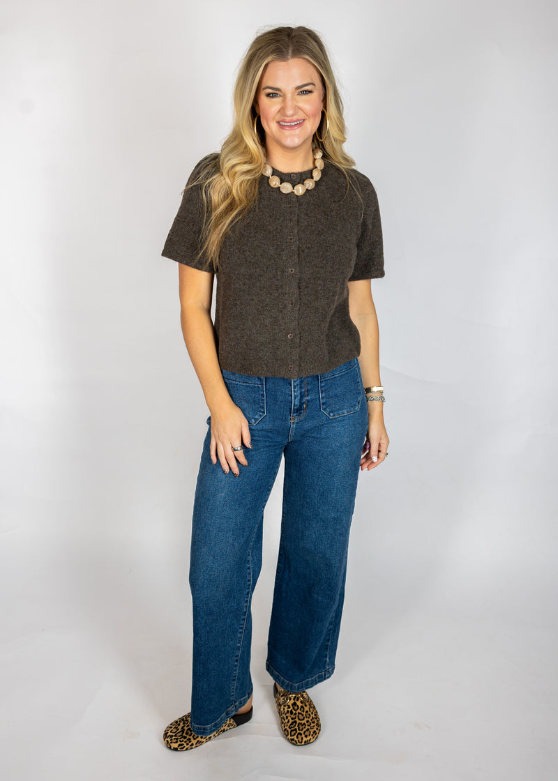 Brown Short Sleeve Cardigan