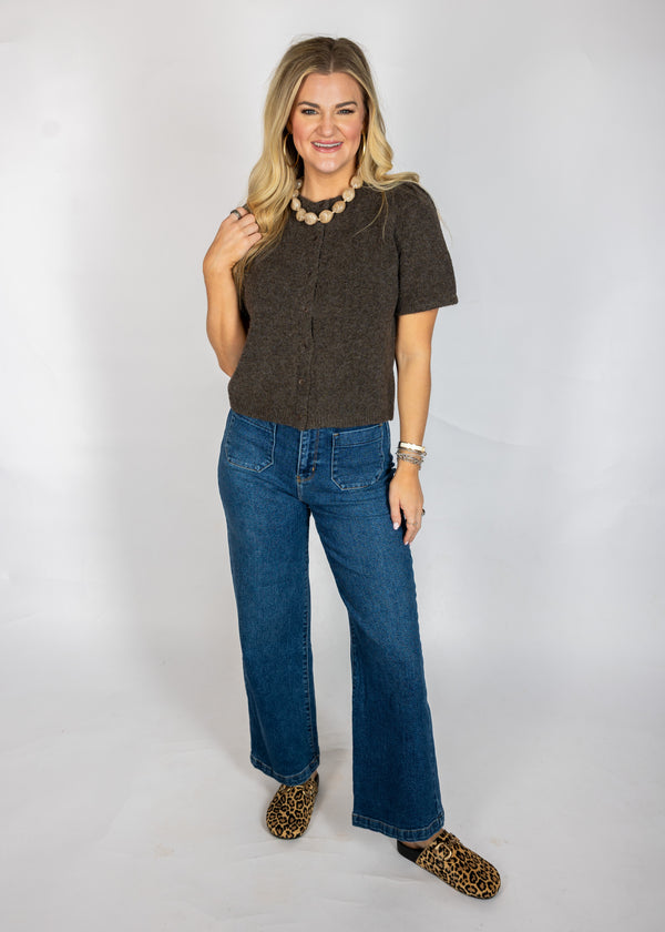Brown Short Sleeve Cardigan