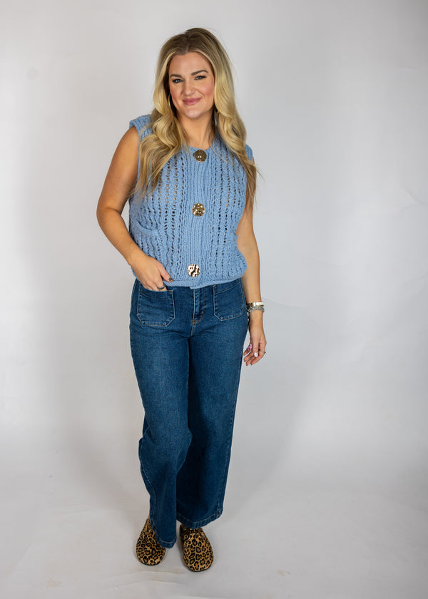 Blue Chunky Knit Vest