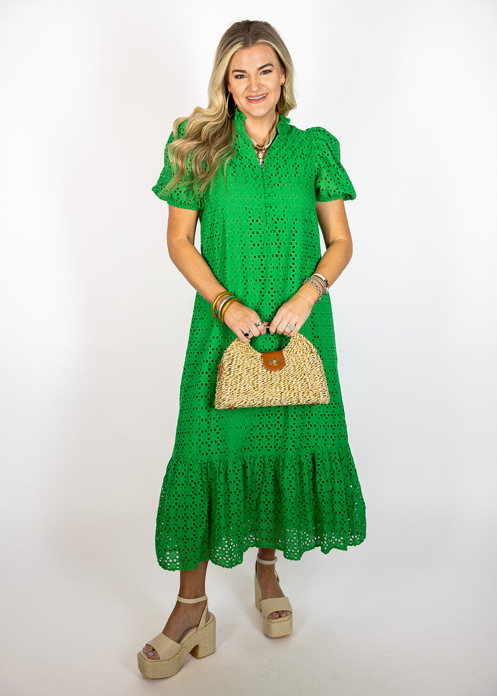 Spring Green Eyelet Midi Dress  Dish and Lily Statesboro