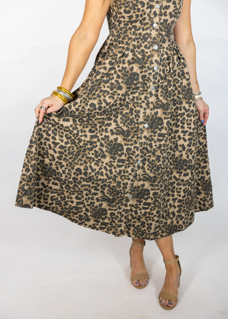 Leopard Denim Midi Dress
