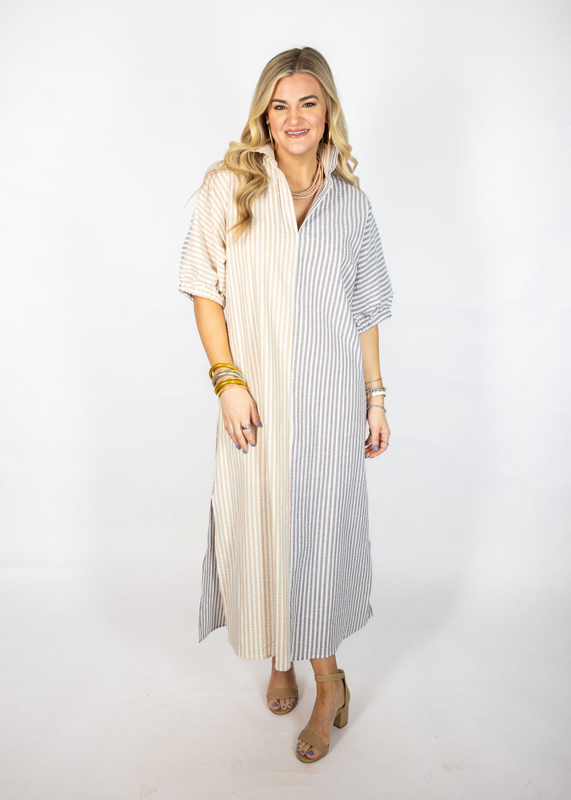 Almond Seersucker Maxi Dress
