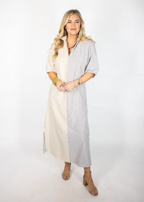 Almond Seersucker Maxi Dress