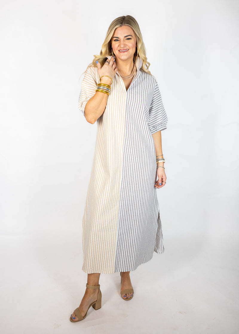 Almond Seersucker Maxi Dress