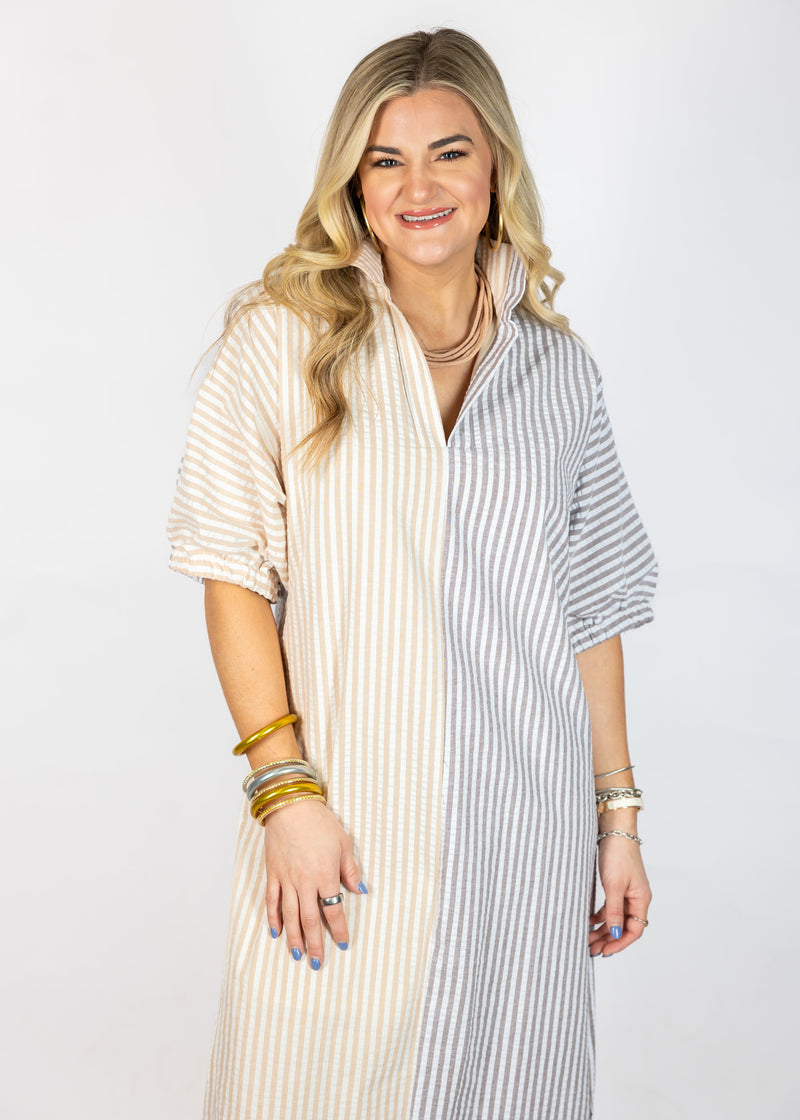 Almond Seersucker Maxi Dress