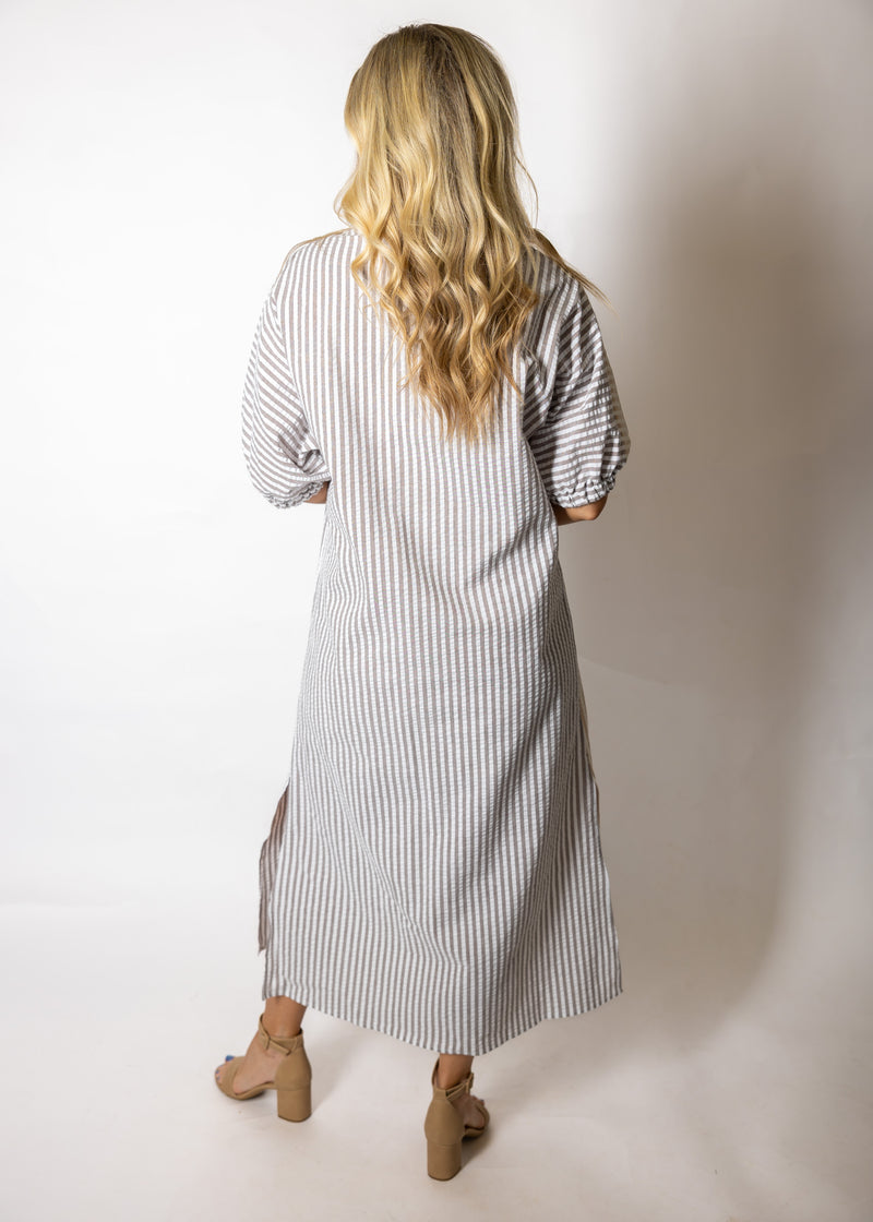 Almond Seersucker Maxi Dress