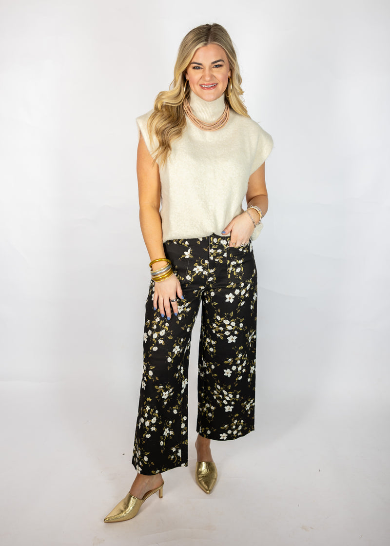 Cream Turtle Neck Cap Sleeve Sweater