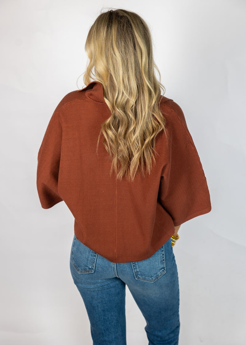 Brown Knit Short Sleeve Top