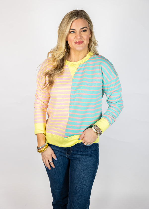 Pink Lemon Stripe Long Sleeve Top