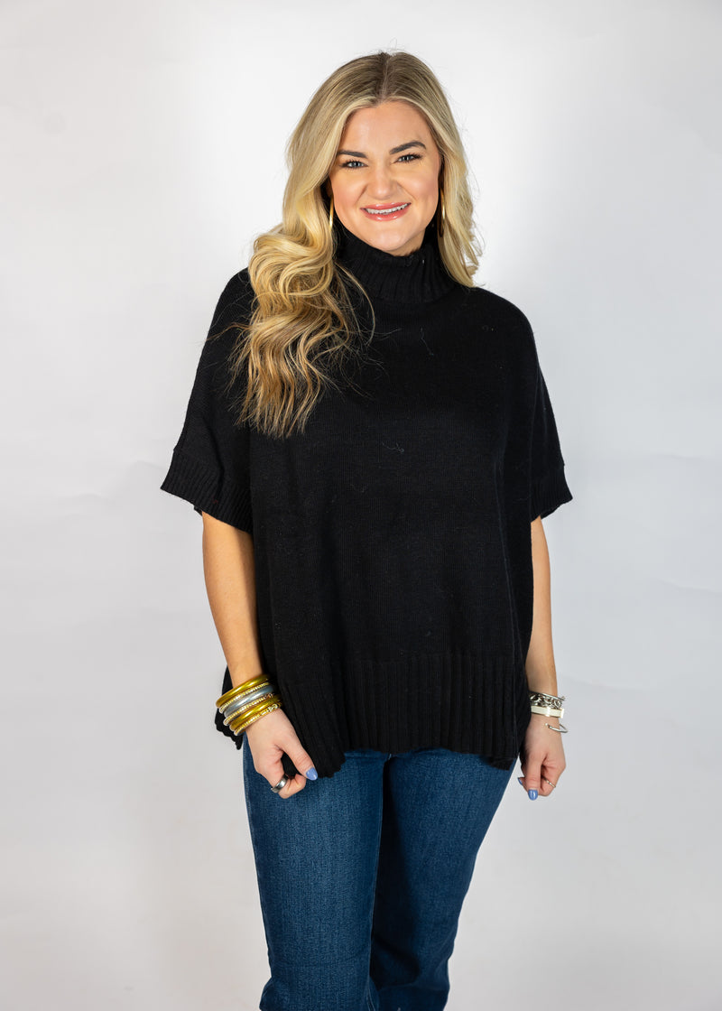 Black Poncho Style Turtle Neck