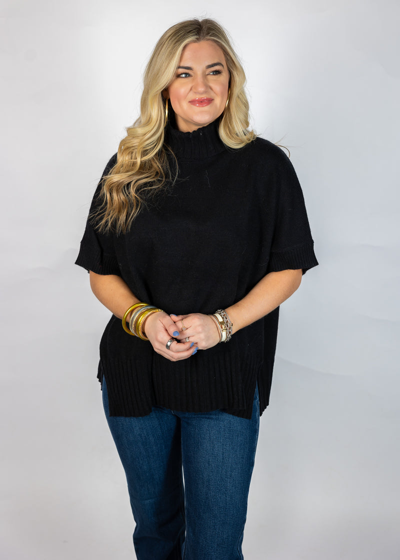 Black Poncho Style Turtle Neck