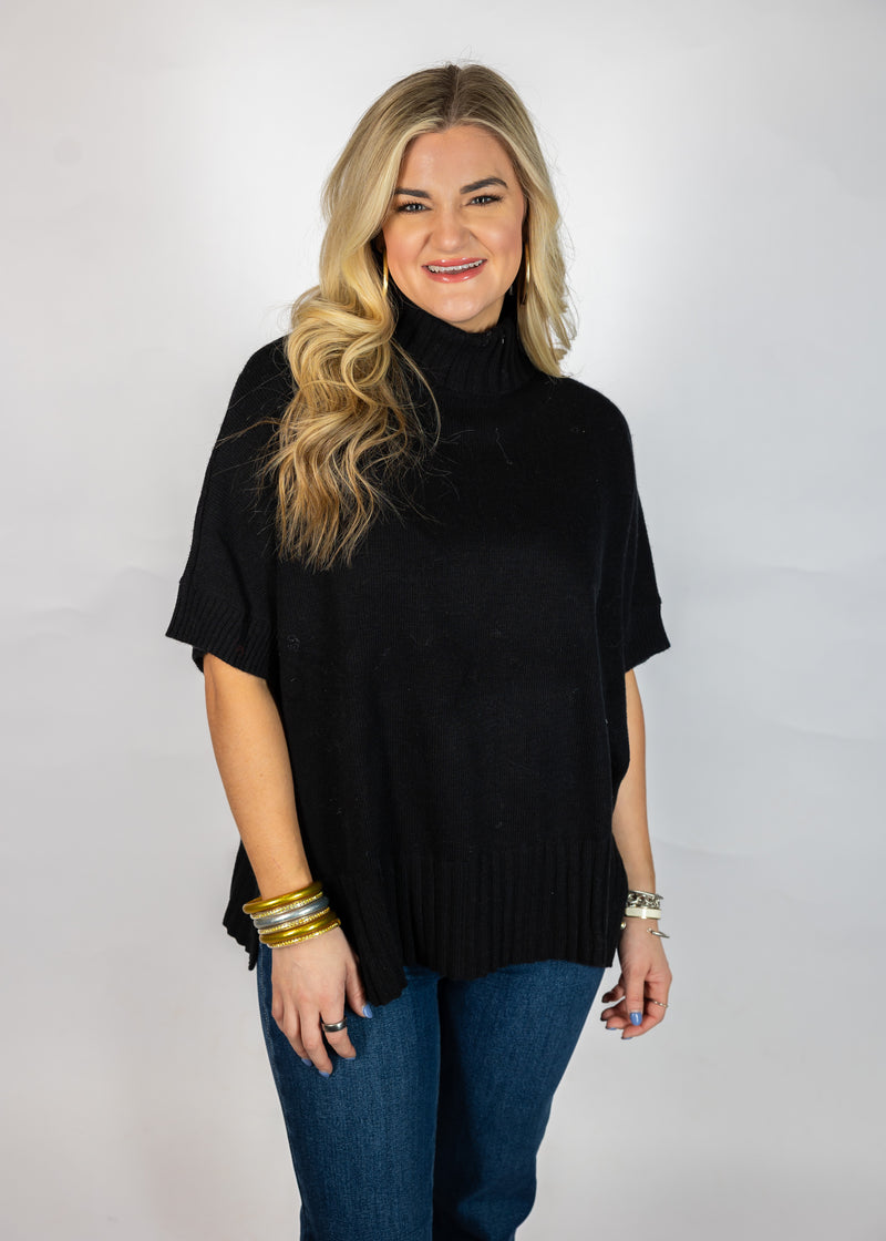 Black Poncho Style Turtle Neck