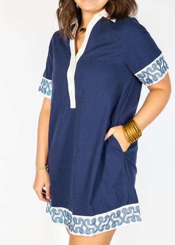 Detail Trim Navy Mini Dress
