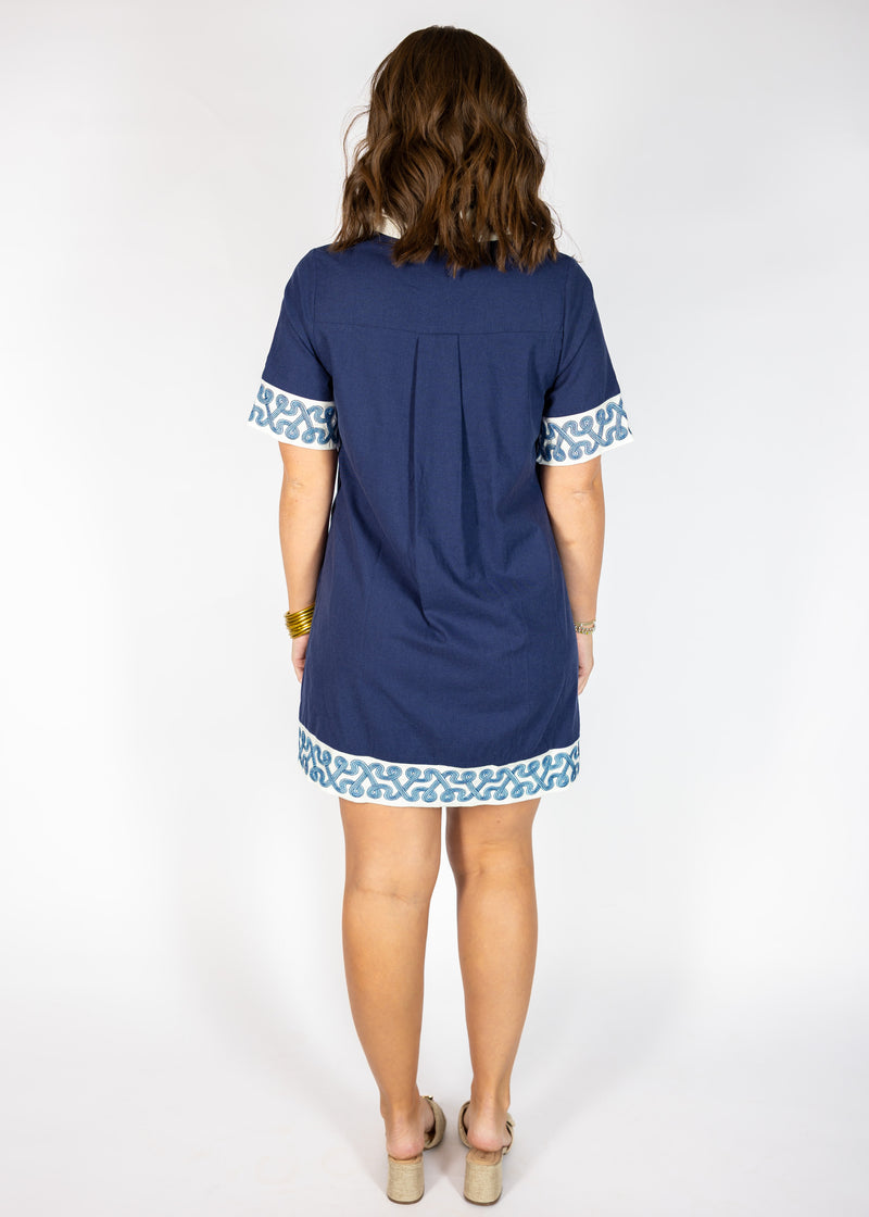 Detail Trim Navy Mini Dress