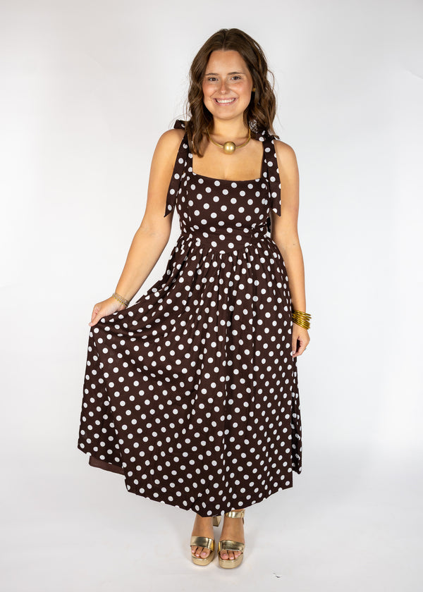 Brown Polka Dot Midi/Maxi Dress