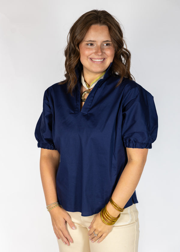 Navy Stand Up Collar Top