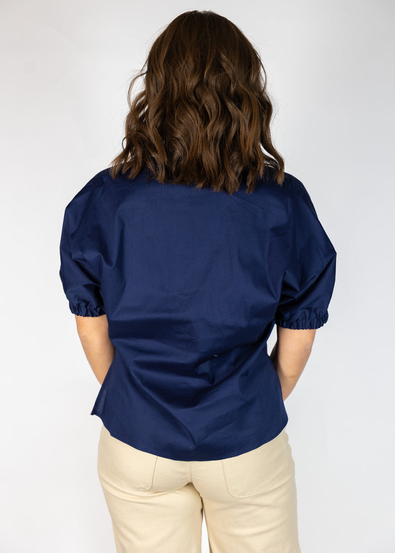 Navy Stand Up Collar Top