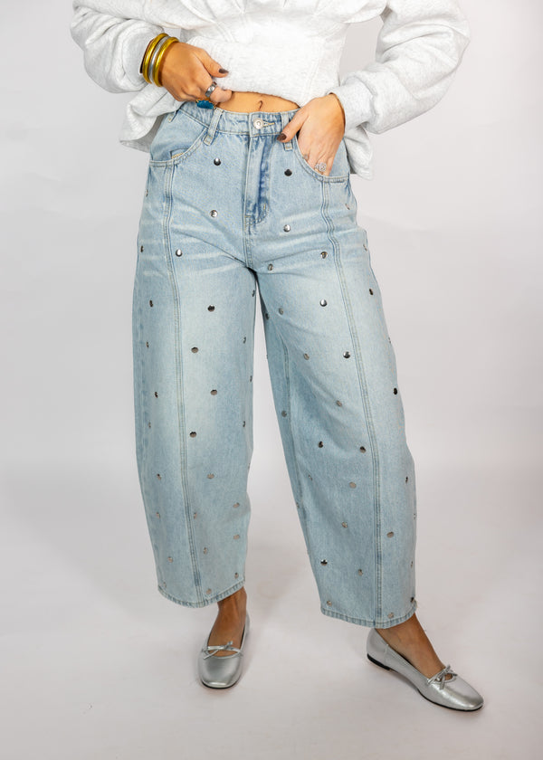 Star Studded Barrel Jeans