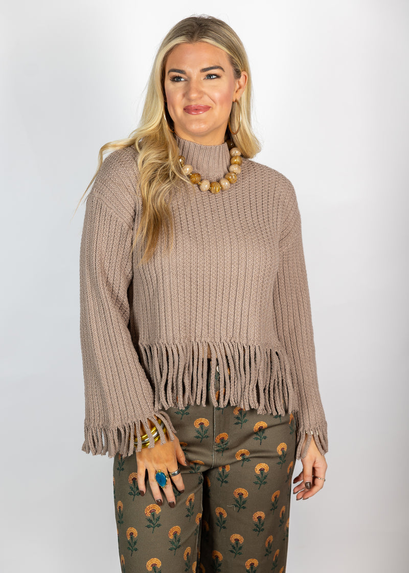 Mocha Fringe Sweater
