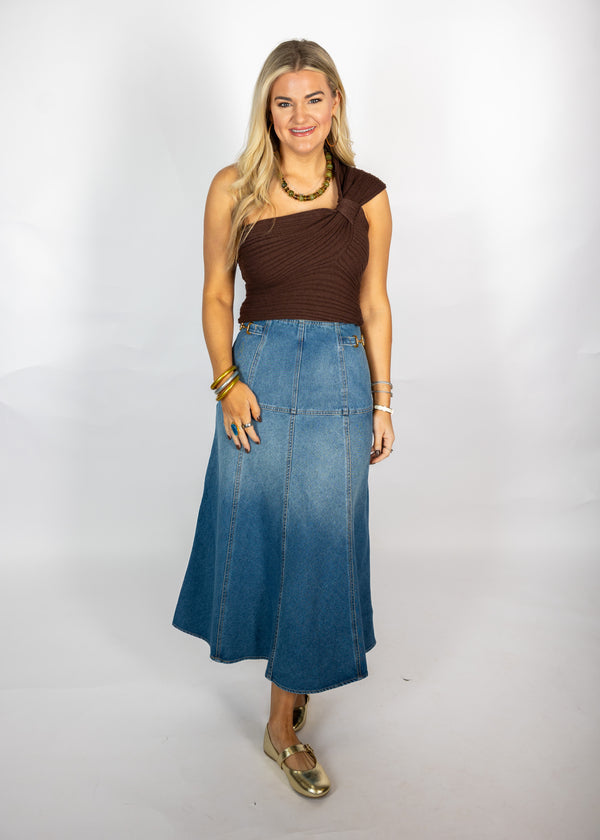Gold Buckle Denim Skirt