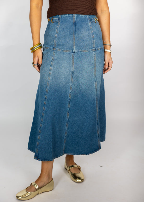 Gold Buckle Denim Skirt