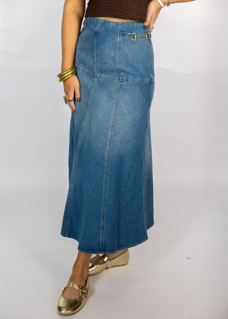 Gold Buckle Denim Skirt