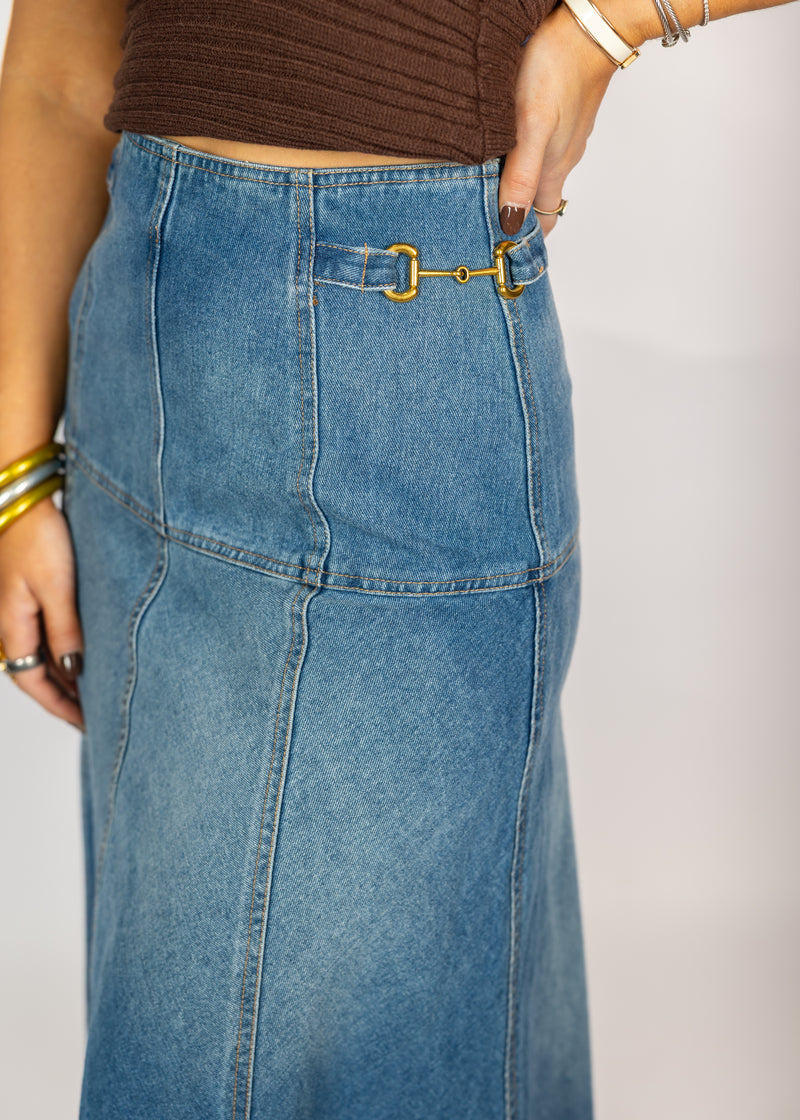 Gold Buckle Denim Skirt