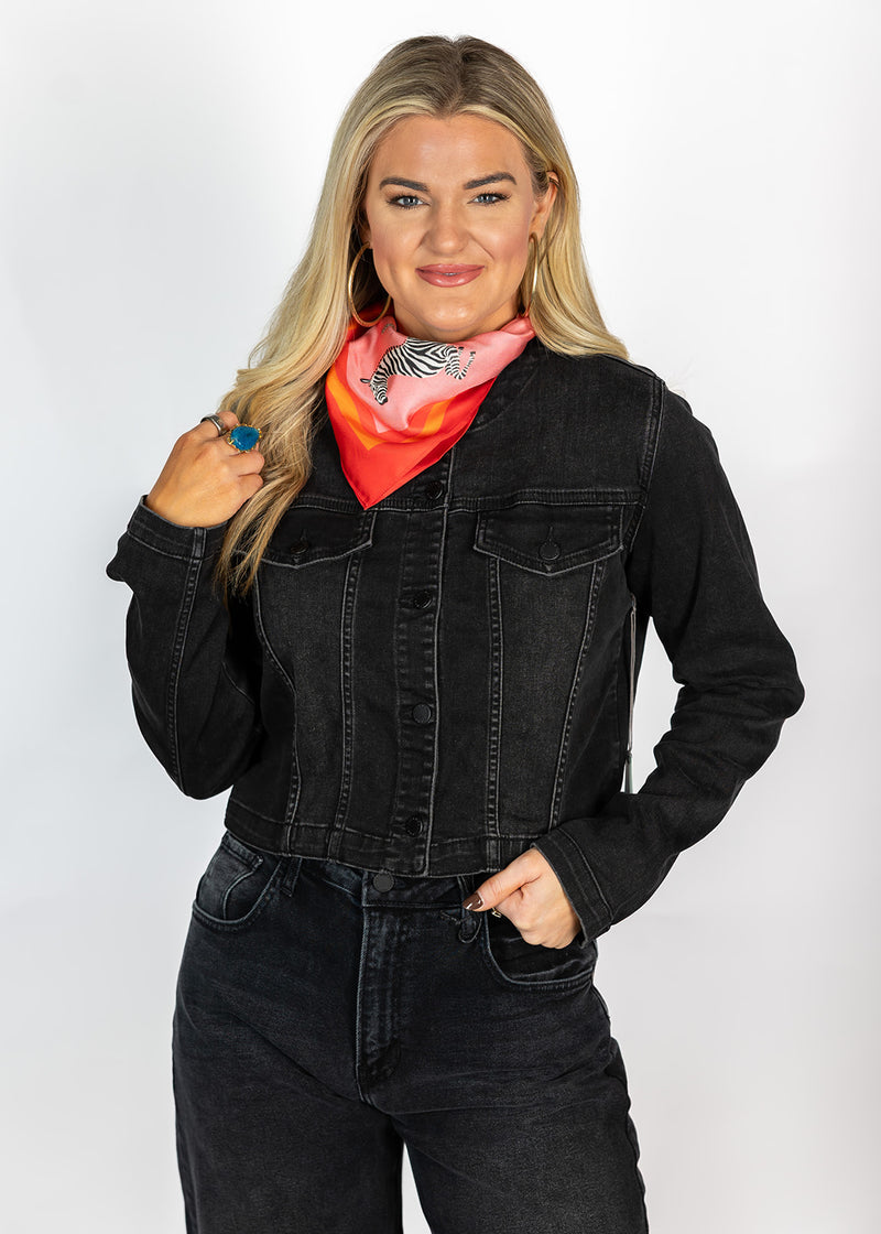 Washed Black Collarless Jacket