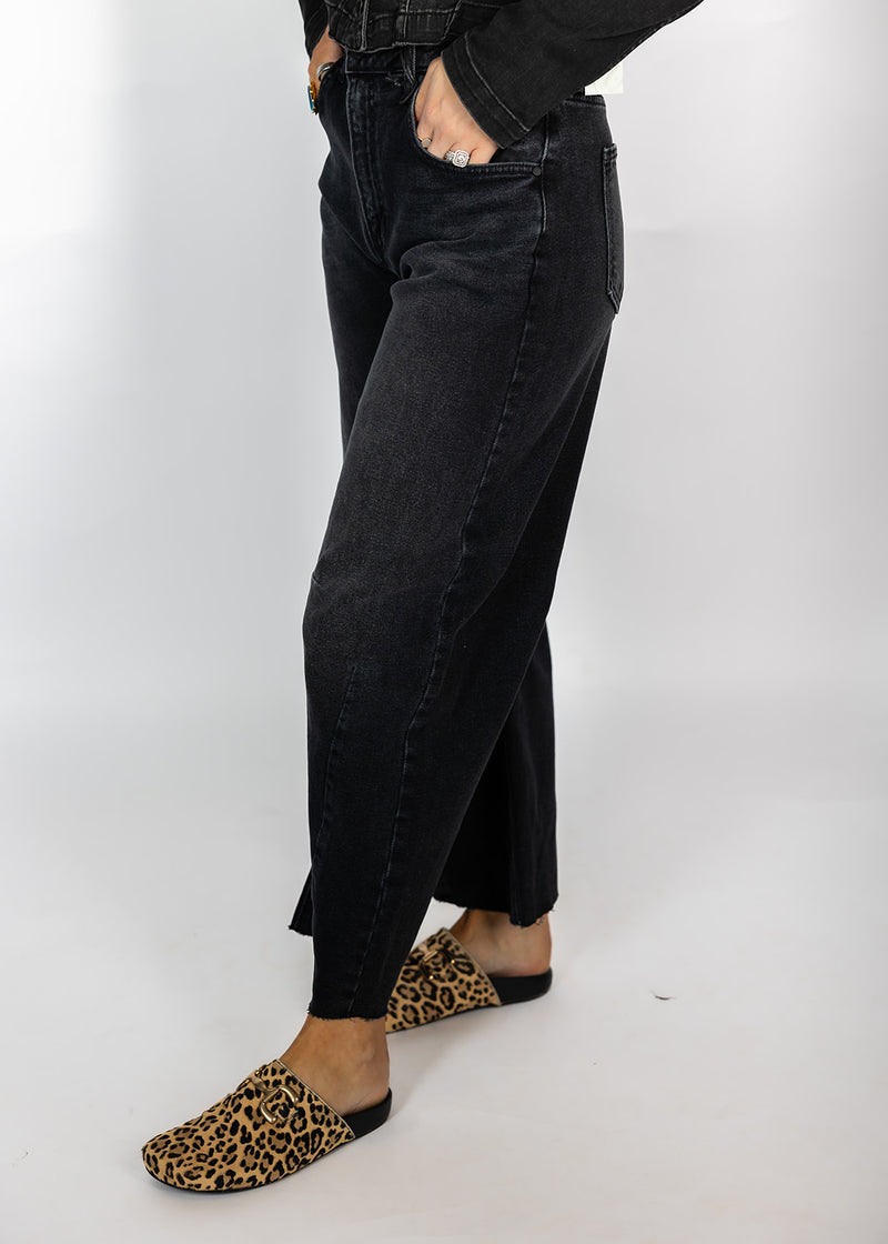 Washed Black Barrel Jeans