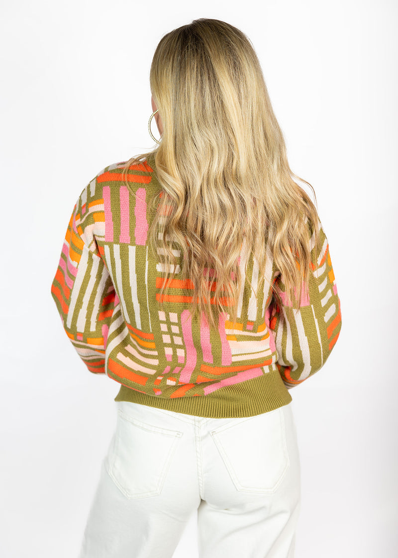 Abstract Olive Sweater Top