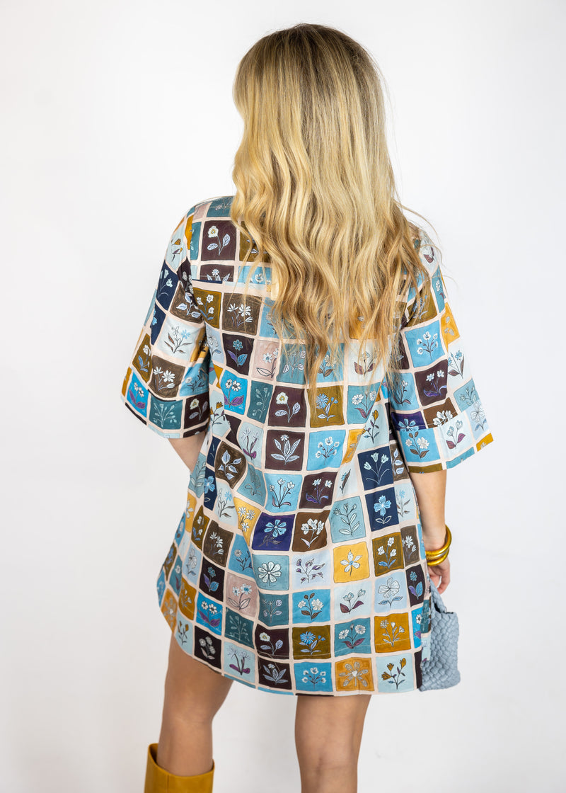 Blue Tile Mini Dress