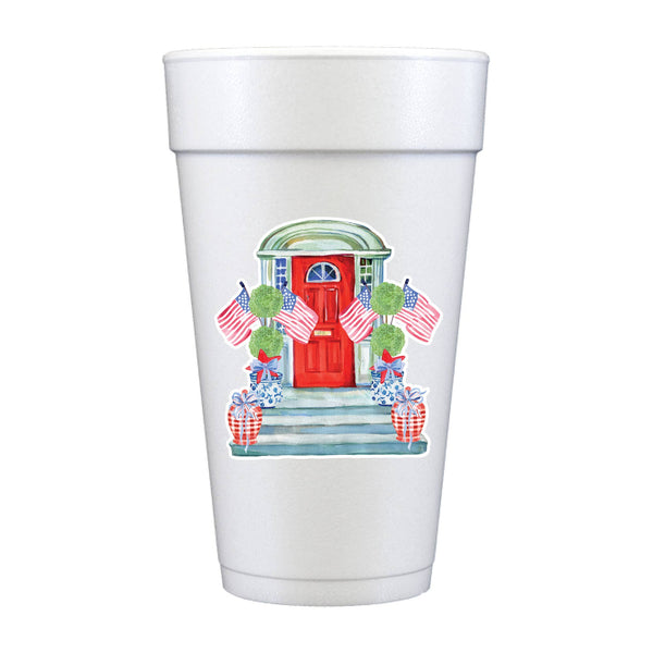 Patriotic Front Porch Full Color Foam Cups - Patriotic