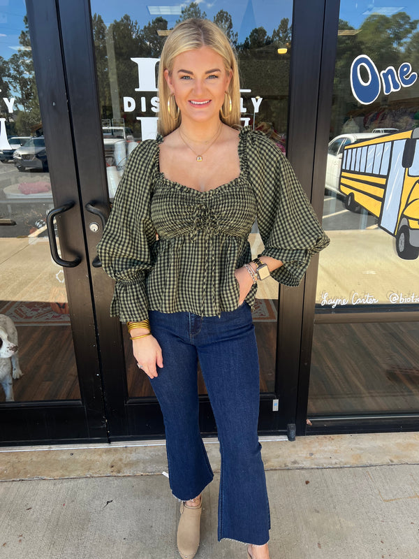 Olive/Black Check Top