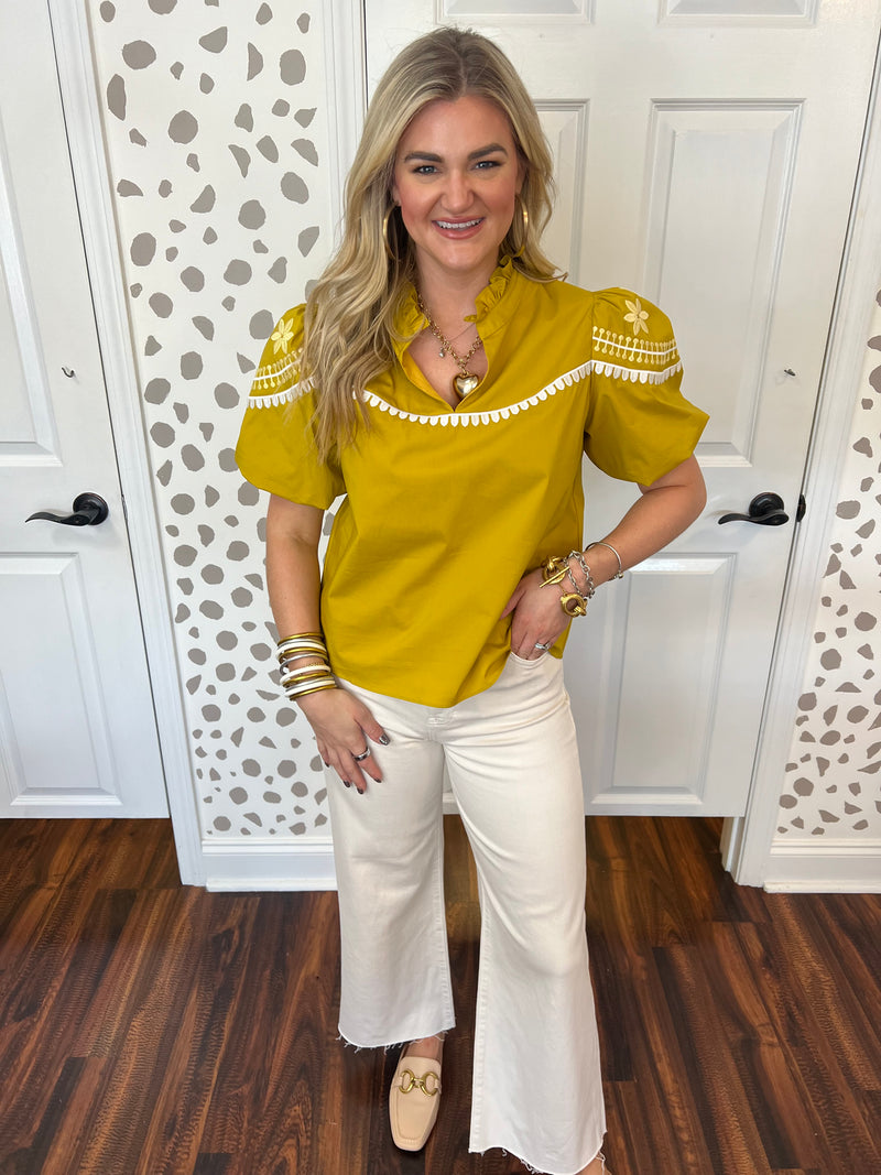 Mustard Embroidered Top