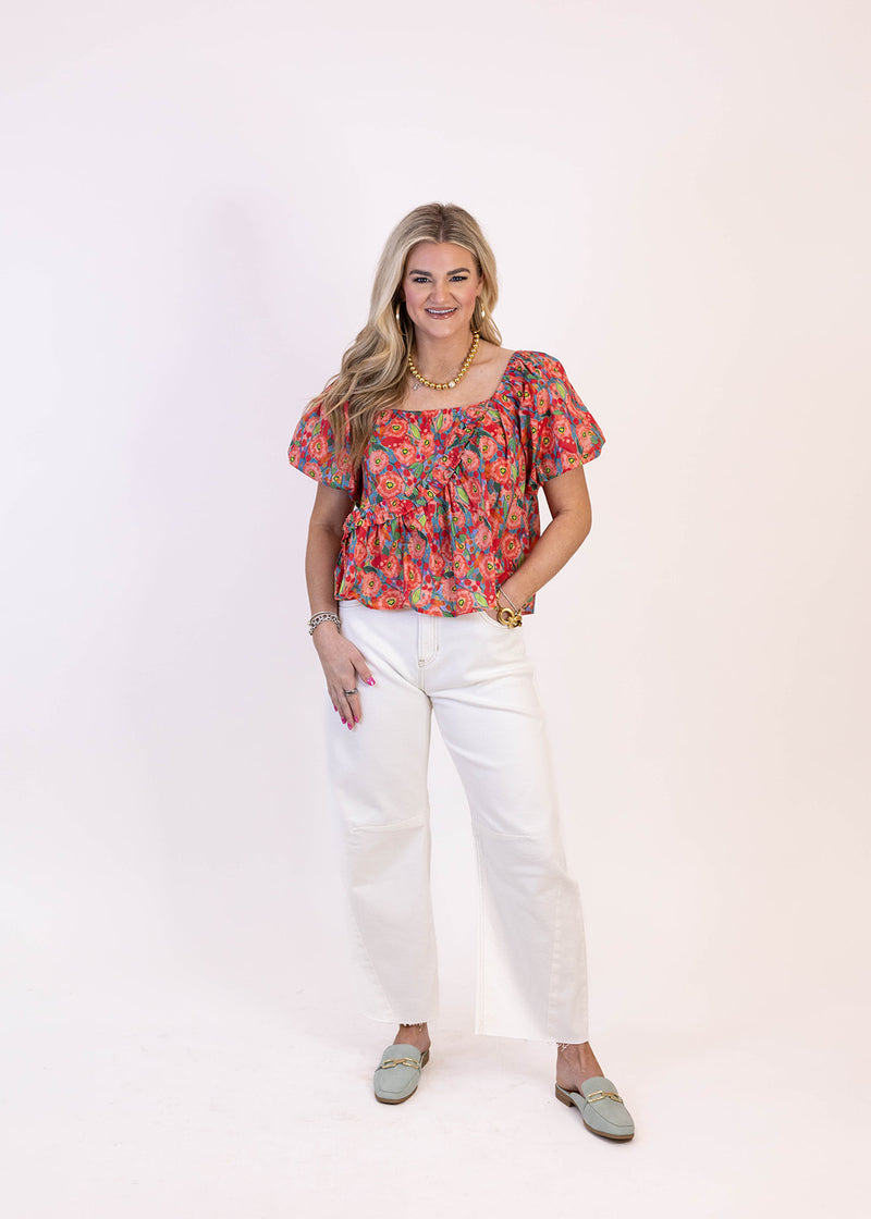 Asymmetric Red Ruffle Top