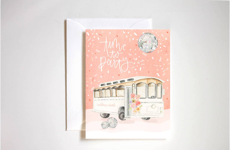 Time to party wedding bus card