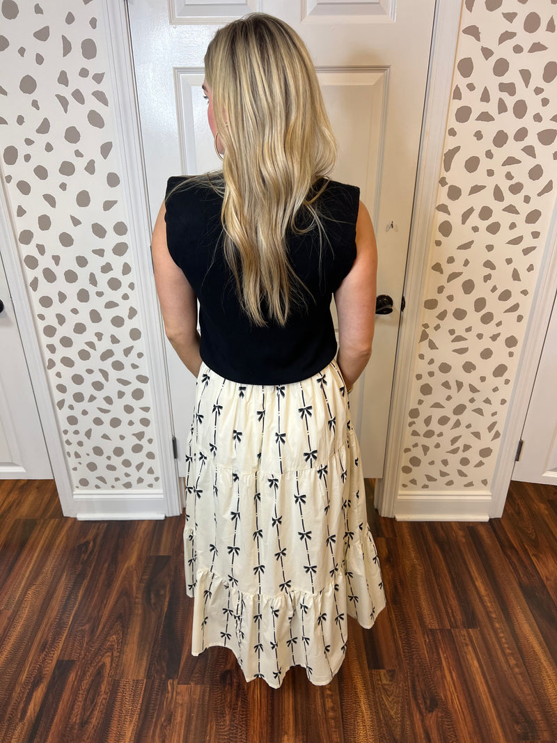 Bow Print Midi Skirt