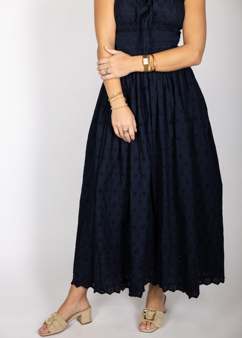 Navy Eyelet Maxi Dress