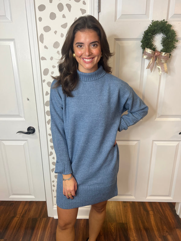 Blue Knit Sweater Dress