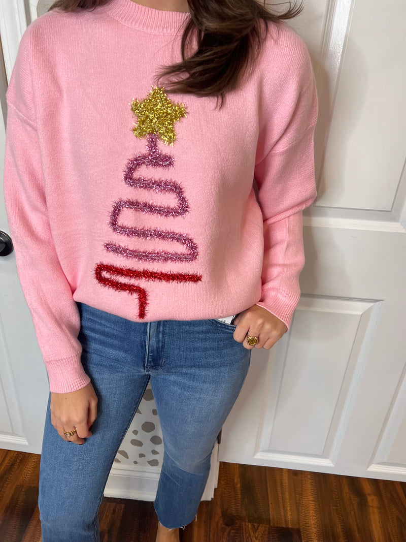 Pink Sparkle Tree Sweater