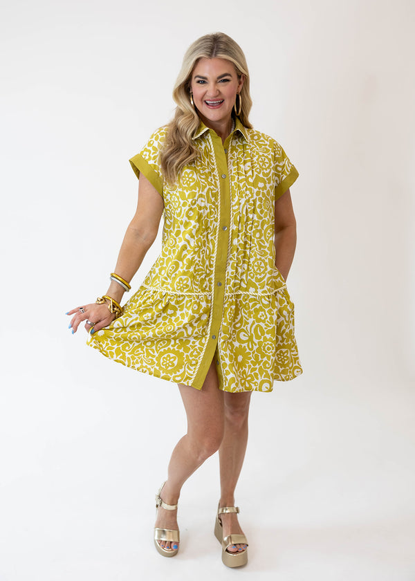 Printed Chartreuse Mini Dress
