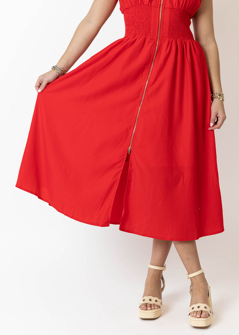 Zipper Waist Midi Dress